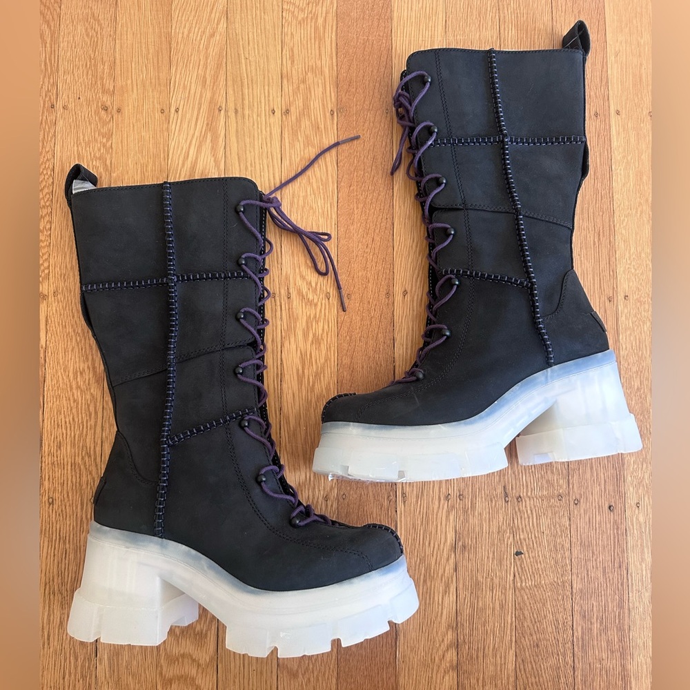 UGG Suede Platform Lug Sole Lace-Up Mid-Calf Boot SIZE 7